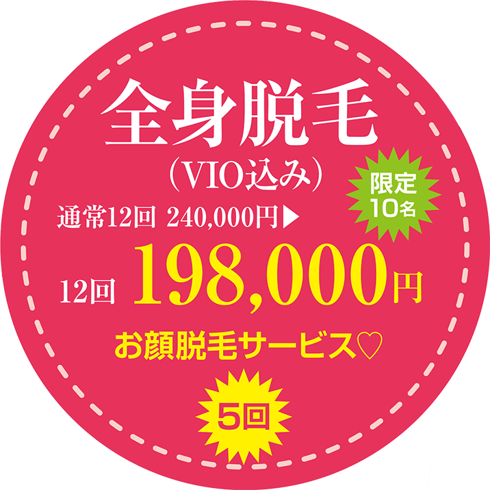 全身脱毛（VIO込み） 12回198,000円